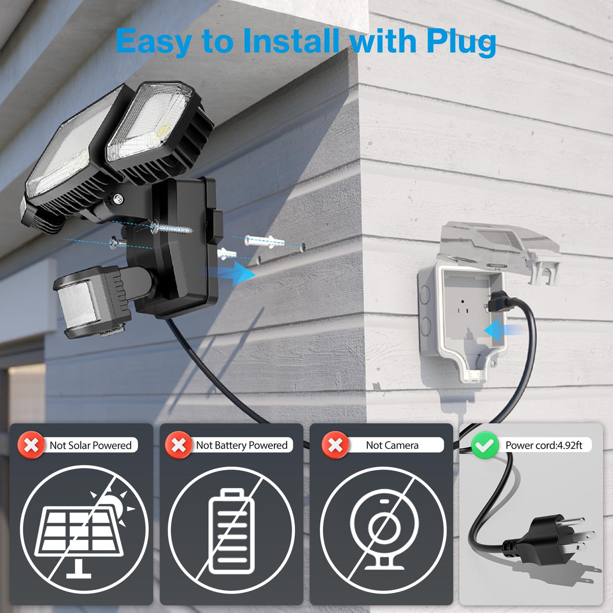 Olafus plug-in outdoor light offers quick wall or eave mounting for simple setup.