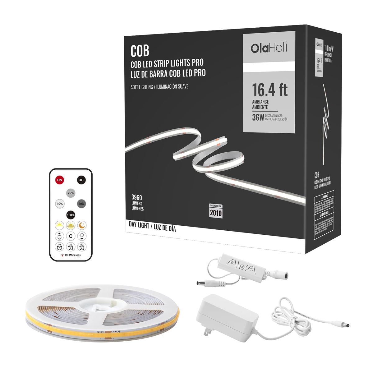 Olaholii 16.4ft COB strip with remote for customizable room lighting.