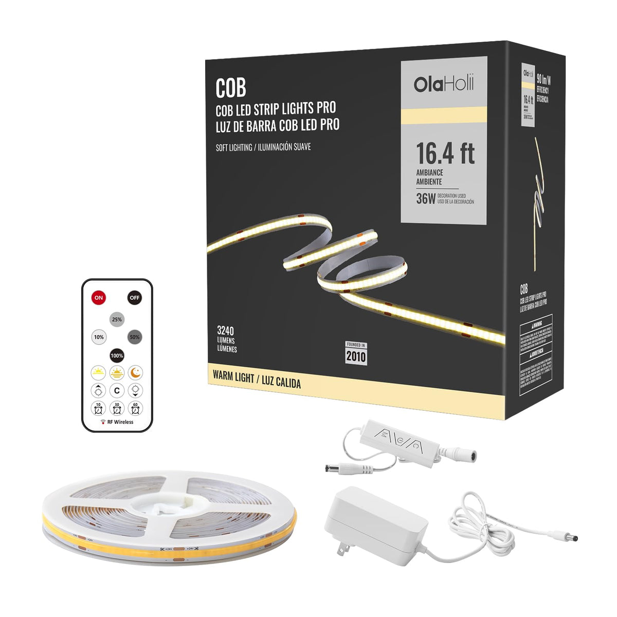Olaholii 16.4ft COB strip with remote for easy dimming and setup