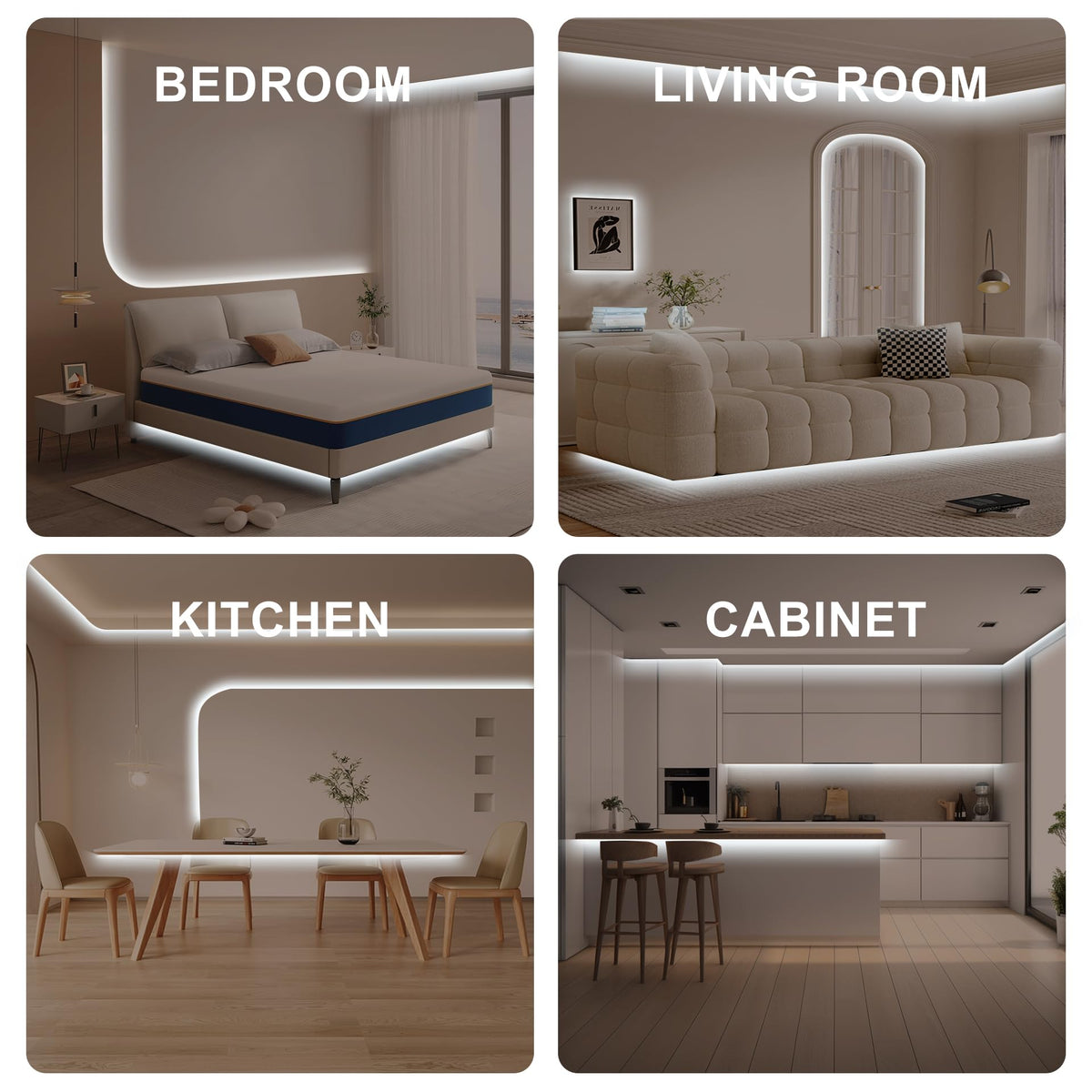 Olaholii cabinet and shelf lighting improves visibility and ambiance.
