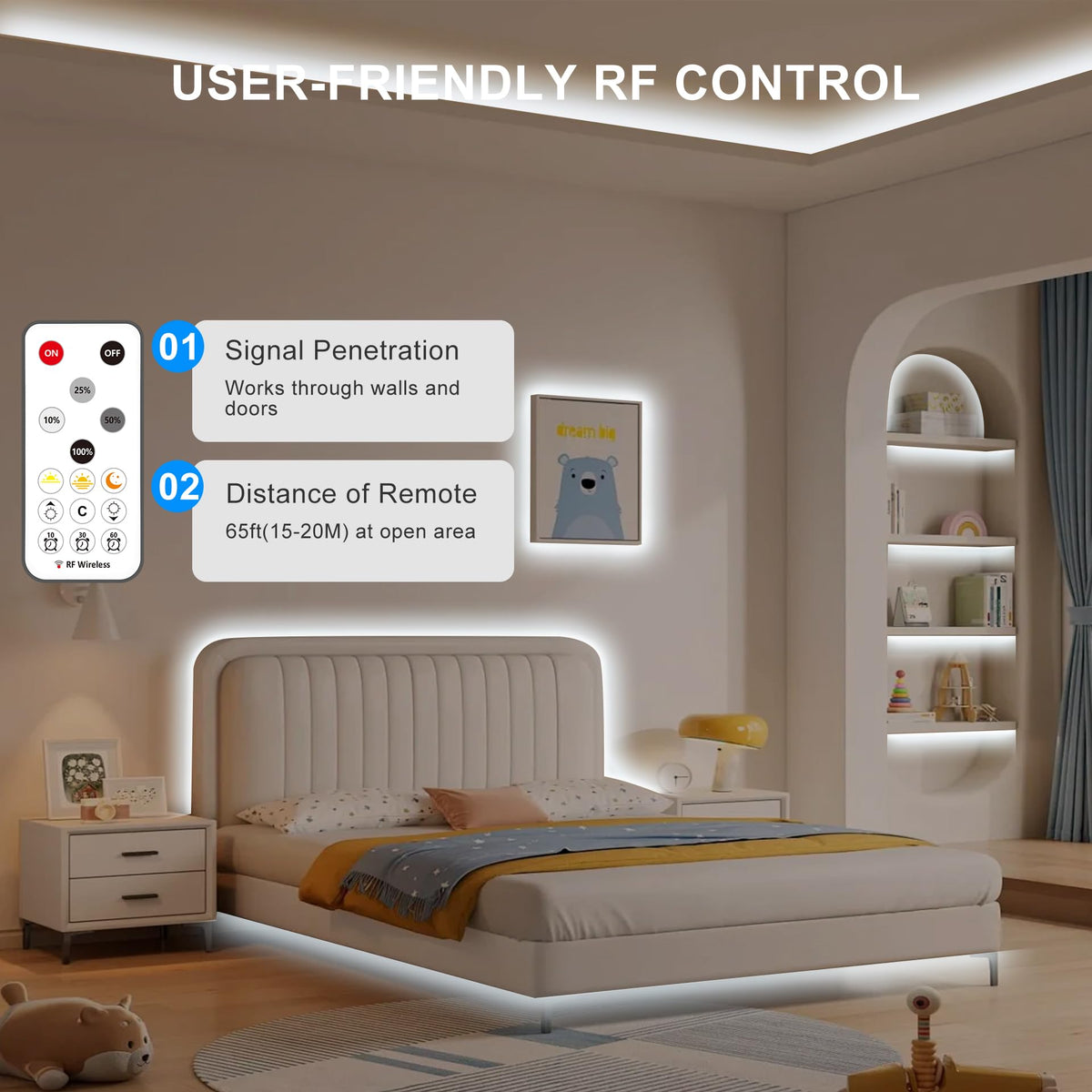 Olaholii 6500K white light with full-range dimming enables mood control.