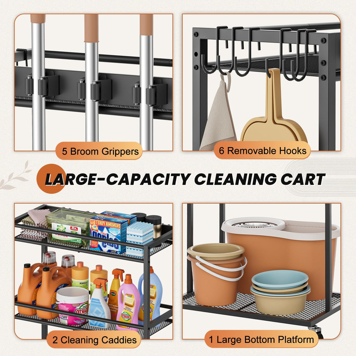 Olakee cleaning cart on wheels glides smoothly for chores.