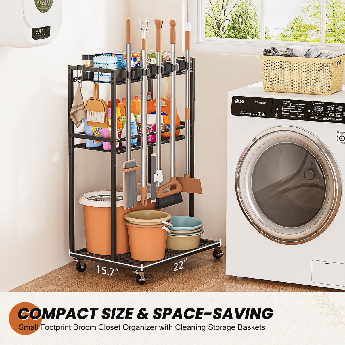 Olakee slim 22-inch cleaning cart fits tight corners and extra storage.
