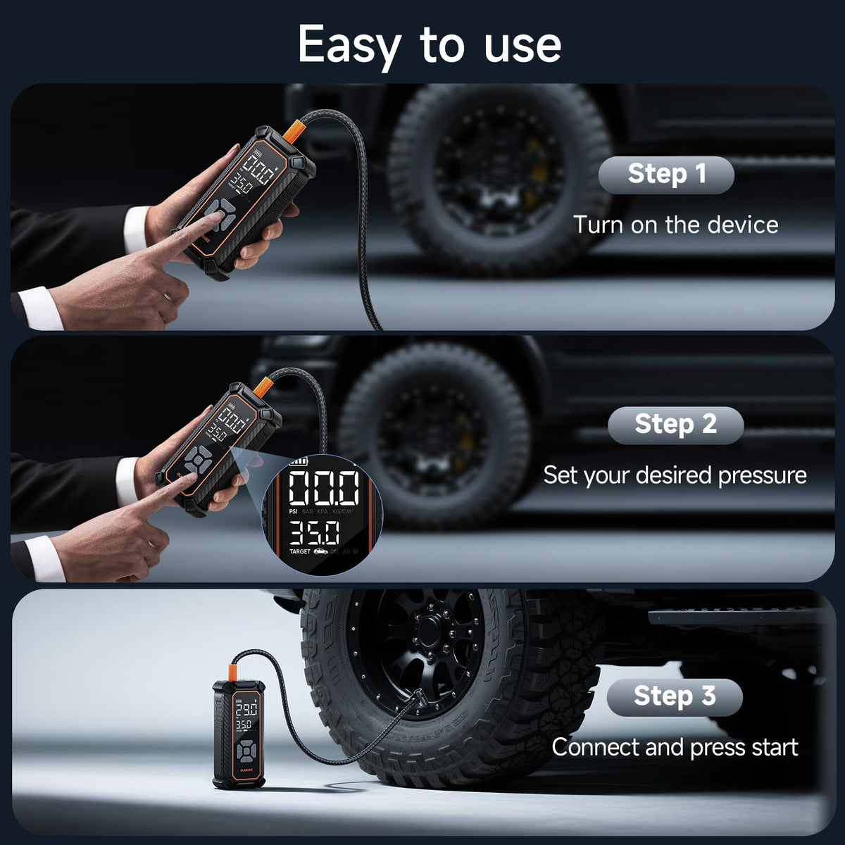 OlarHike built-in LED flashlight supports nighttime inflation and emergencies.