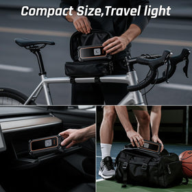 OlarHike portable inflator in storage bag for travel and emergencies.