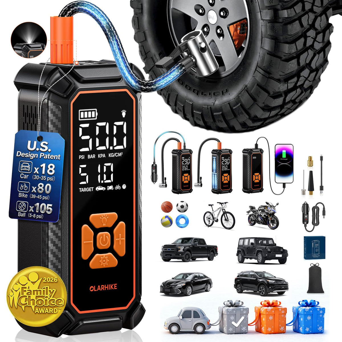 OlarHike tire inflator with digital display for precise pressure readings