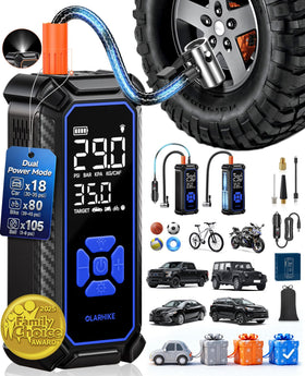 OlarHike tire inflator display shows current and target PSI for precise inflation.