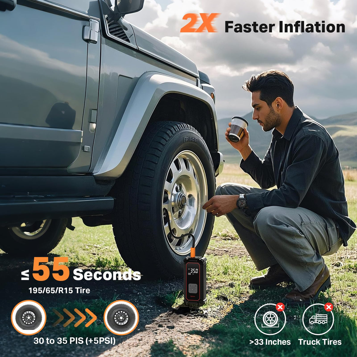 OlarHike tire inflator LED light for inflating in darkness