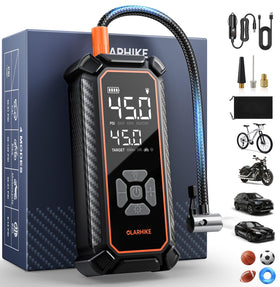 OlarHike cordless tire inflator front view showing compact size for quick roadside inflation.