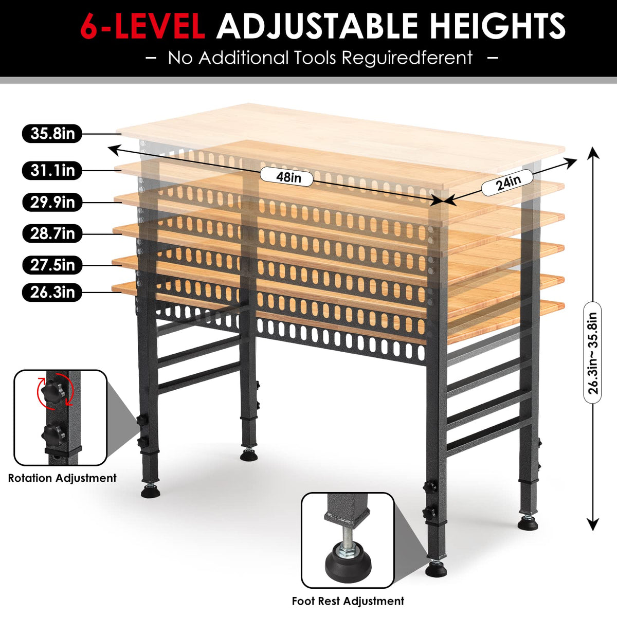 OLBRUS height adjustment close-up demonstrates flexible standing or sitting use