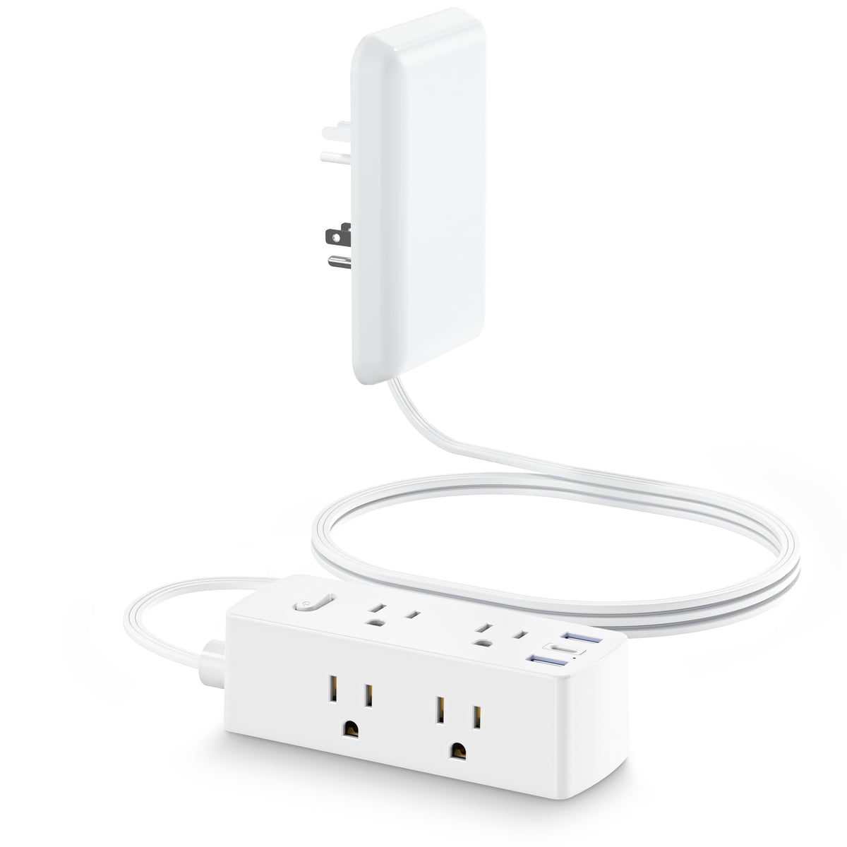 Olcorife flat-plug with outlet cover for space-saving organization