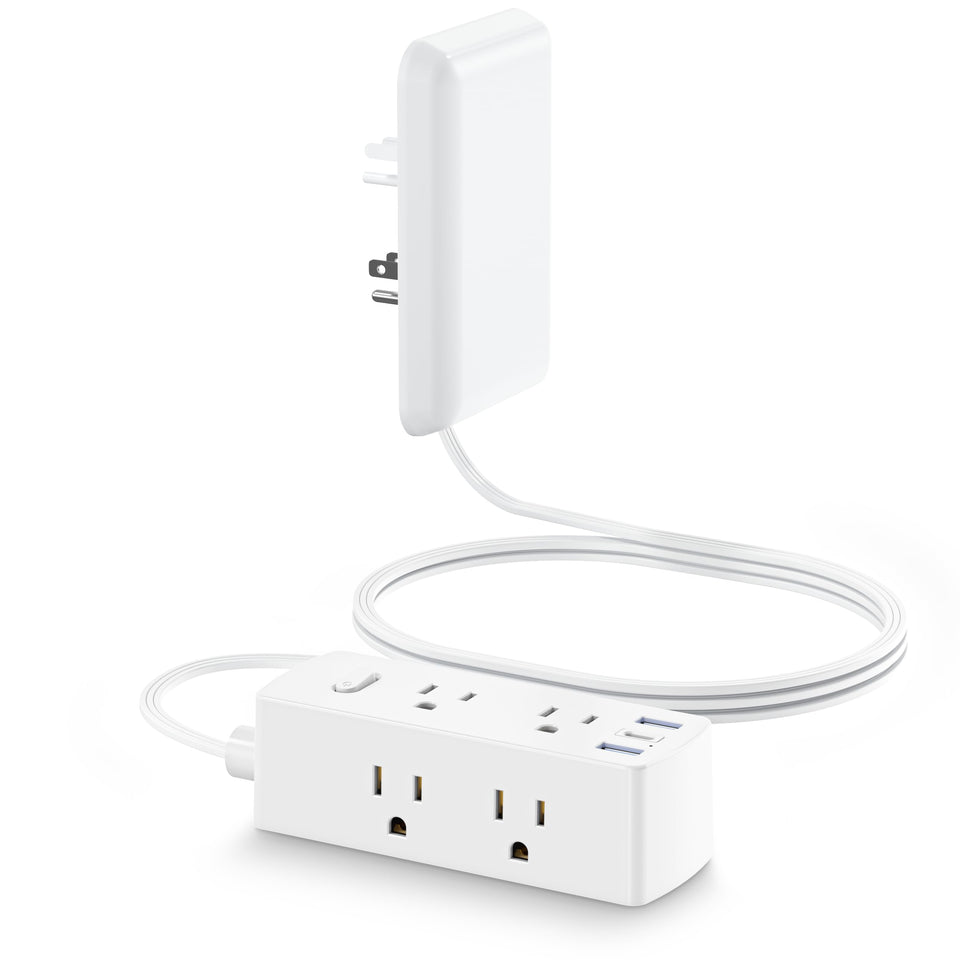 Olcorife flat-plug with outlet cover for space-saving organization