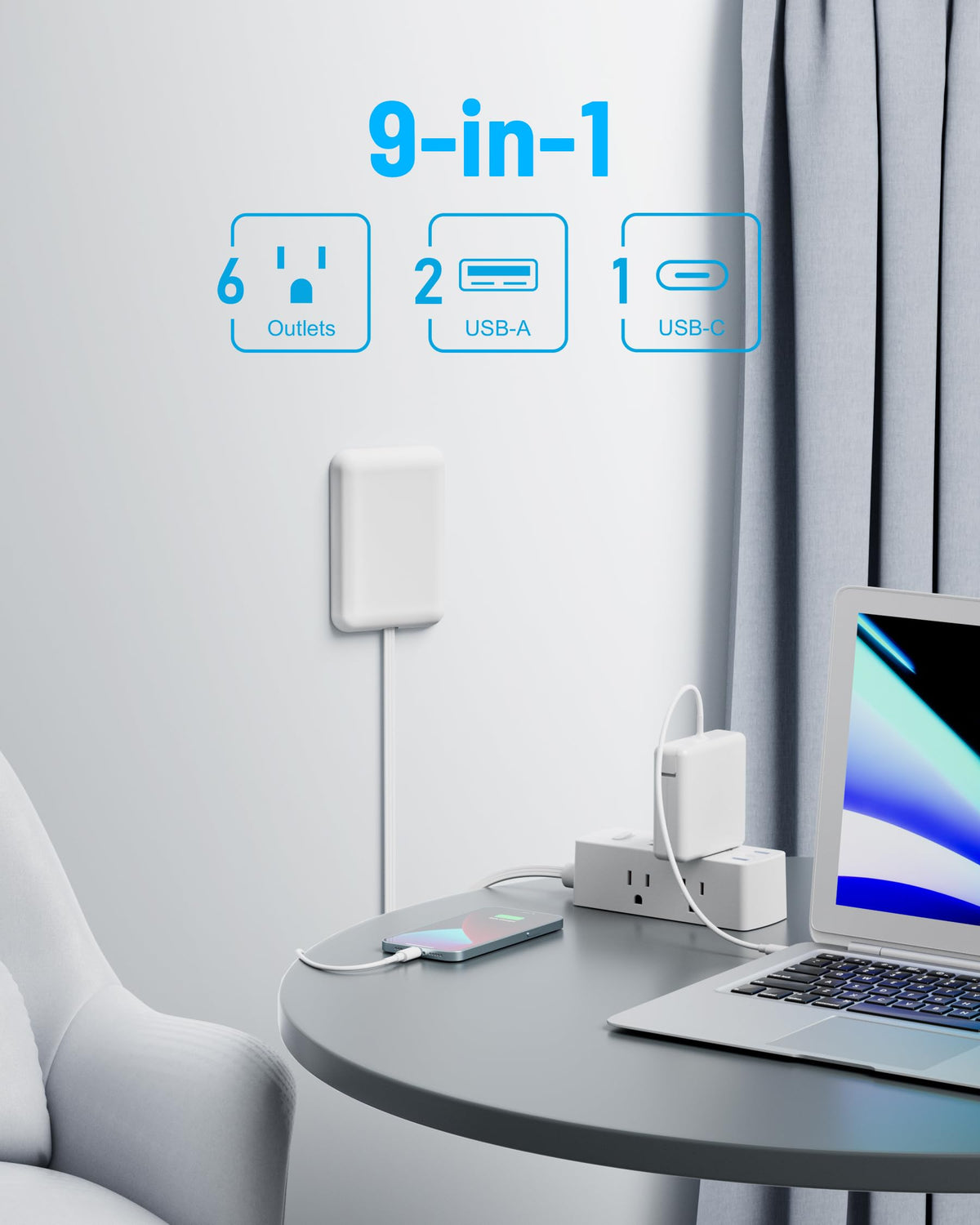 Olcorife sleek flat power strip for a neat setup