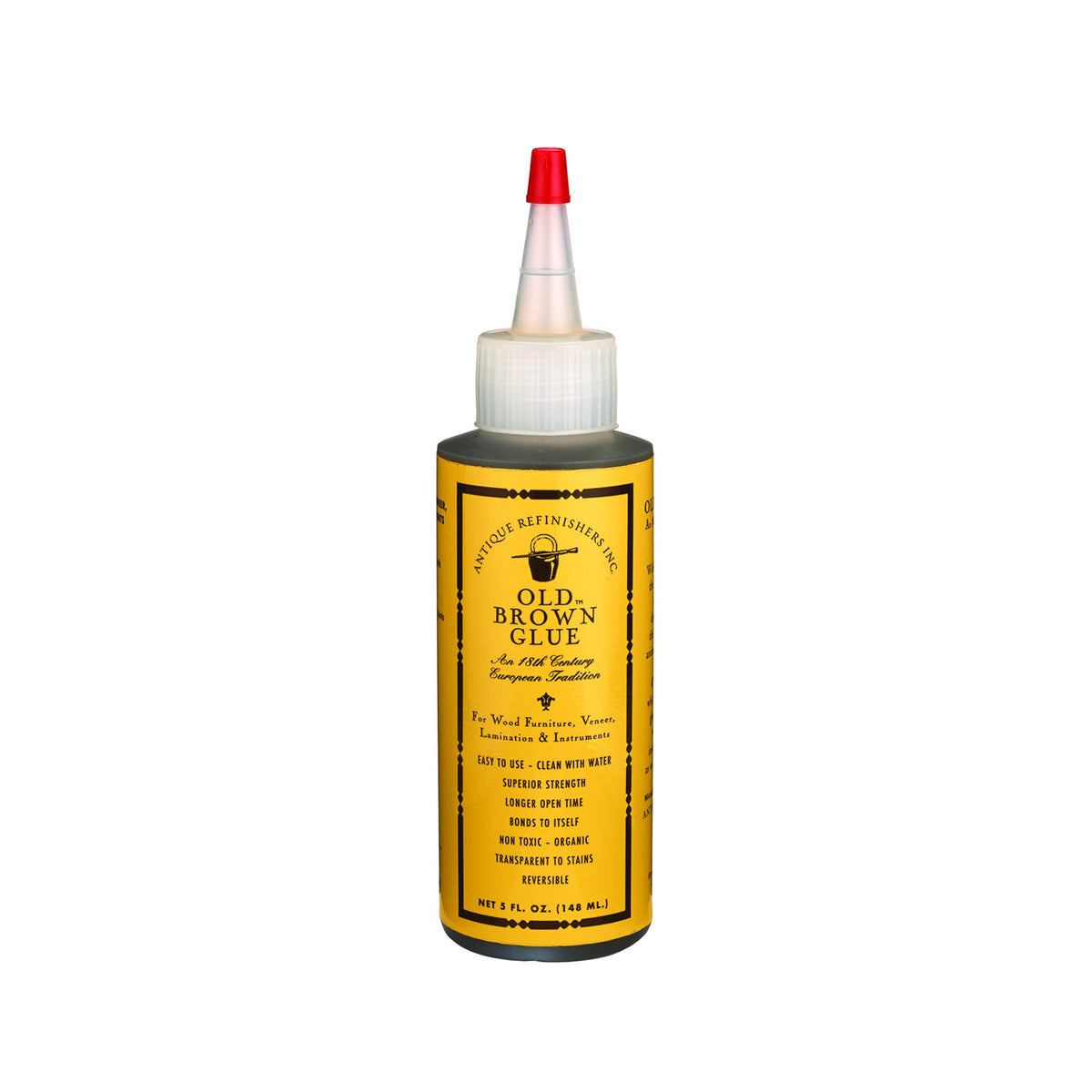 Old Brown Glue bottle pour for precise joint application.