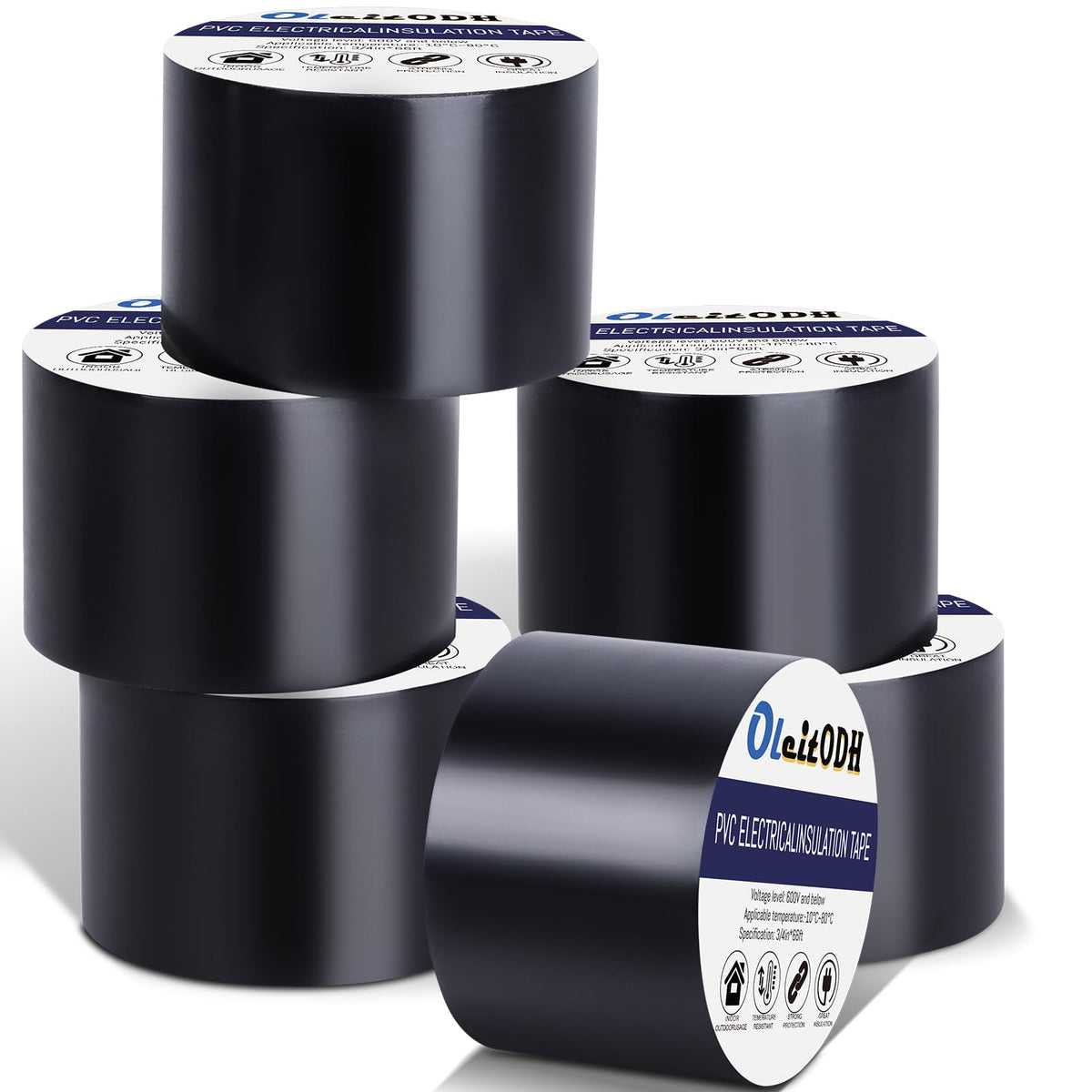 Oleitodh black electrical tape, 2-inch width, ideal for durable insulation and wire wrapping.