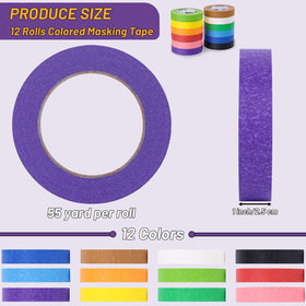 Oleitodh rainbow masking tape color swatches showing 12 bold shades for creative projects