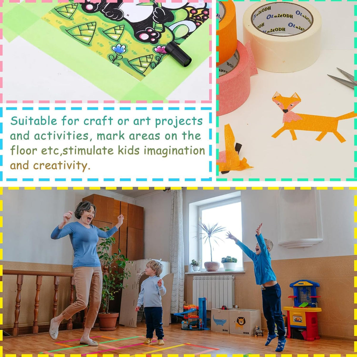 Oleitodh green masking tape roll for organizing color palettes and crafts.