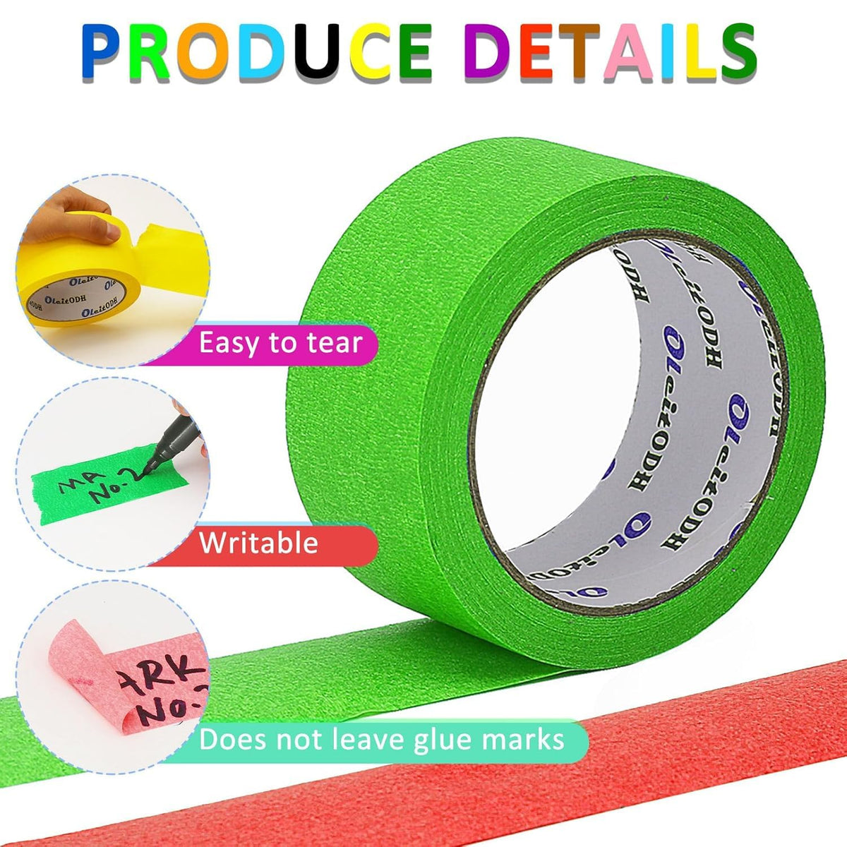 Oleitodh yellow masking tape roll for bright accents and easy marking.