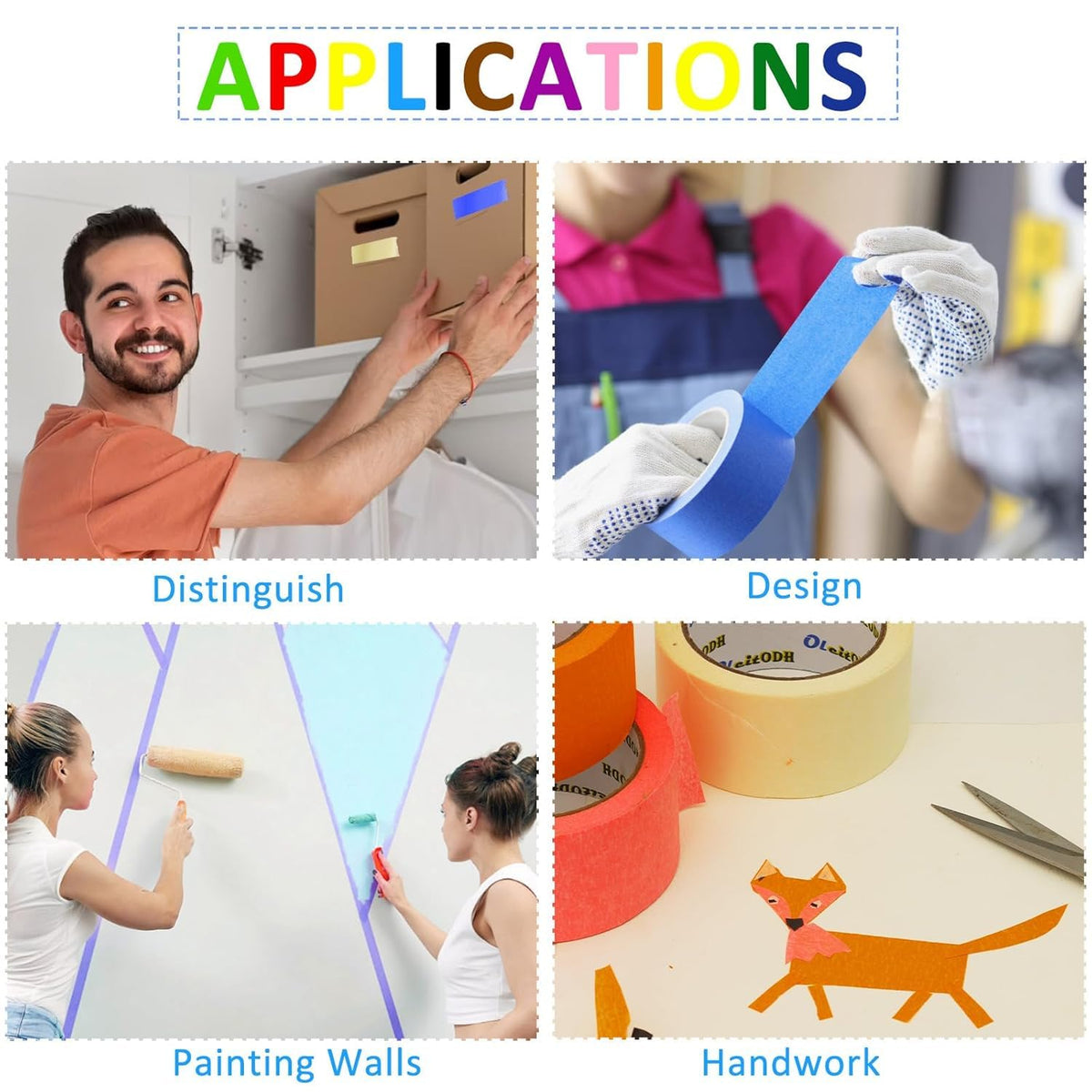 Oleitodh crafting ideas with colorful masking tape for wall decor and gift wrapping.