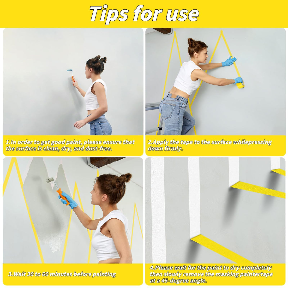 Oleitodh yellow painters tape used for wall decoration and craft masking
