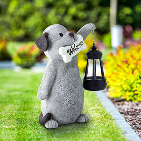Olekki 9.2-inch dog statue for outdoor decor adding warm glow