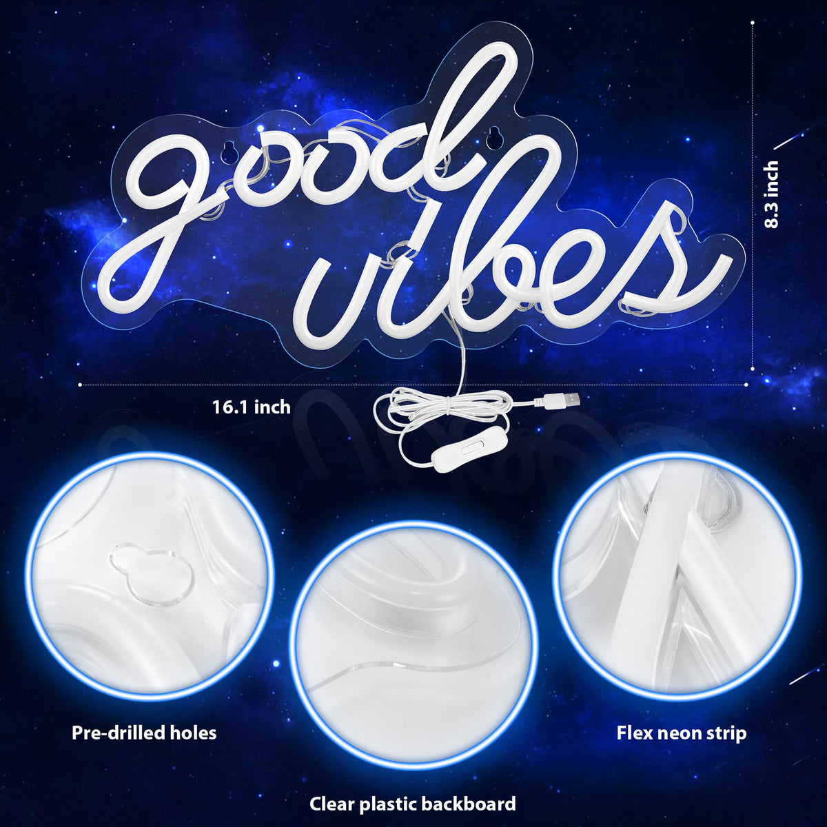 Olekki Good Vibes neon sign backboard install showing easy mounting