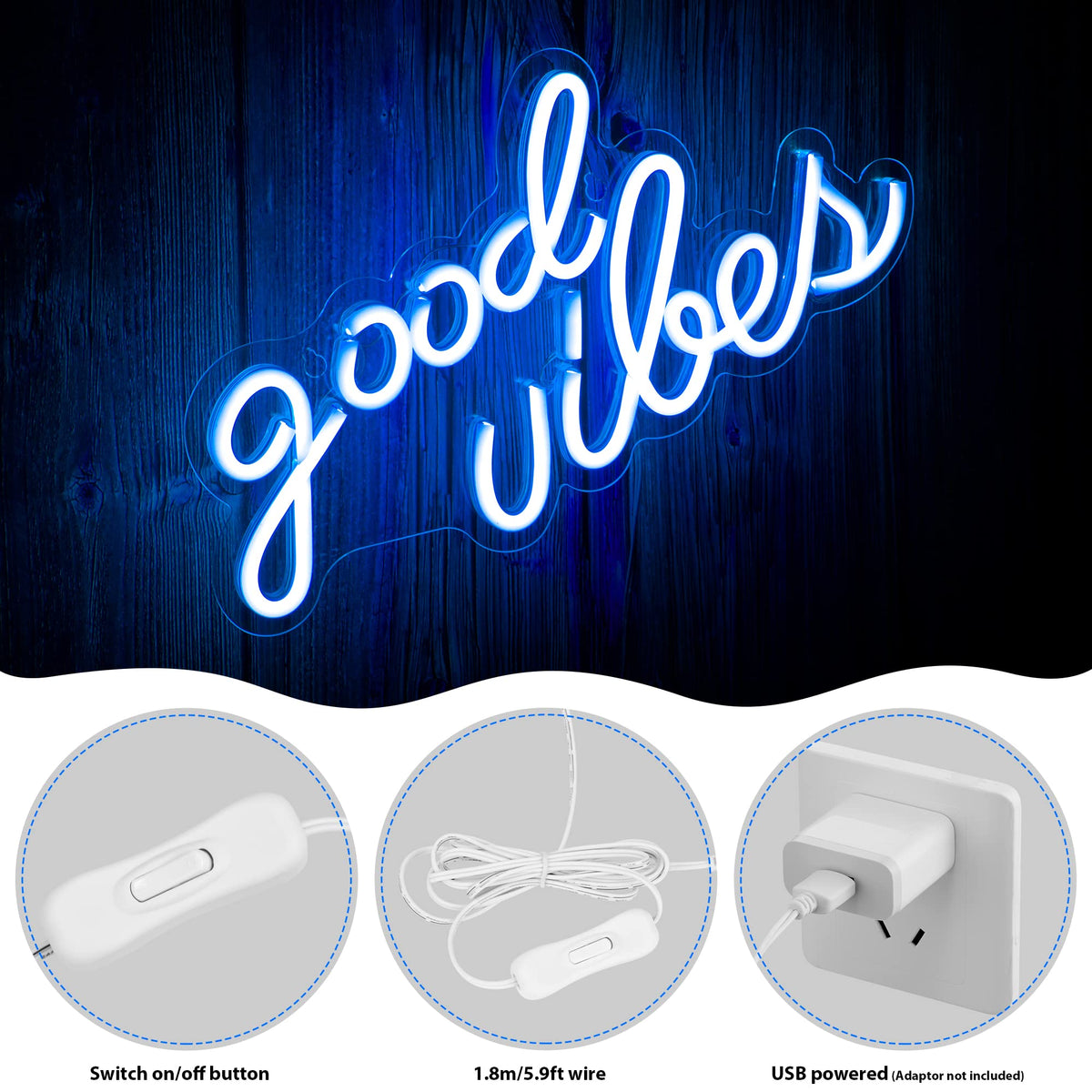 Olekki Good Vibes neon sign room ambience enhances bedroom or workspace