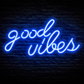 Olekki Good Vibes neon sign on wall decor with blue glow for vibrant ambience