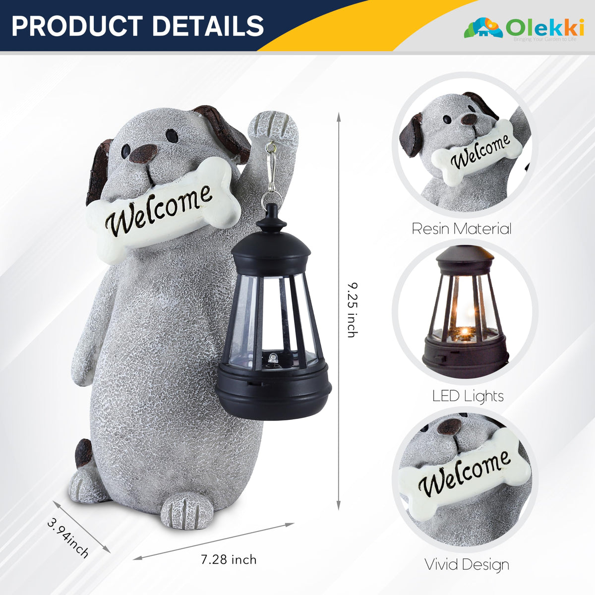 Olekki hand-painted solar dog statue brightens pathways and patios