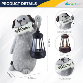 Olekki hand-painted solar dog statue brightens pathways and patios