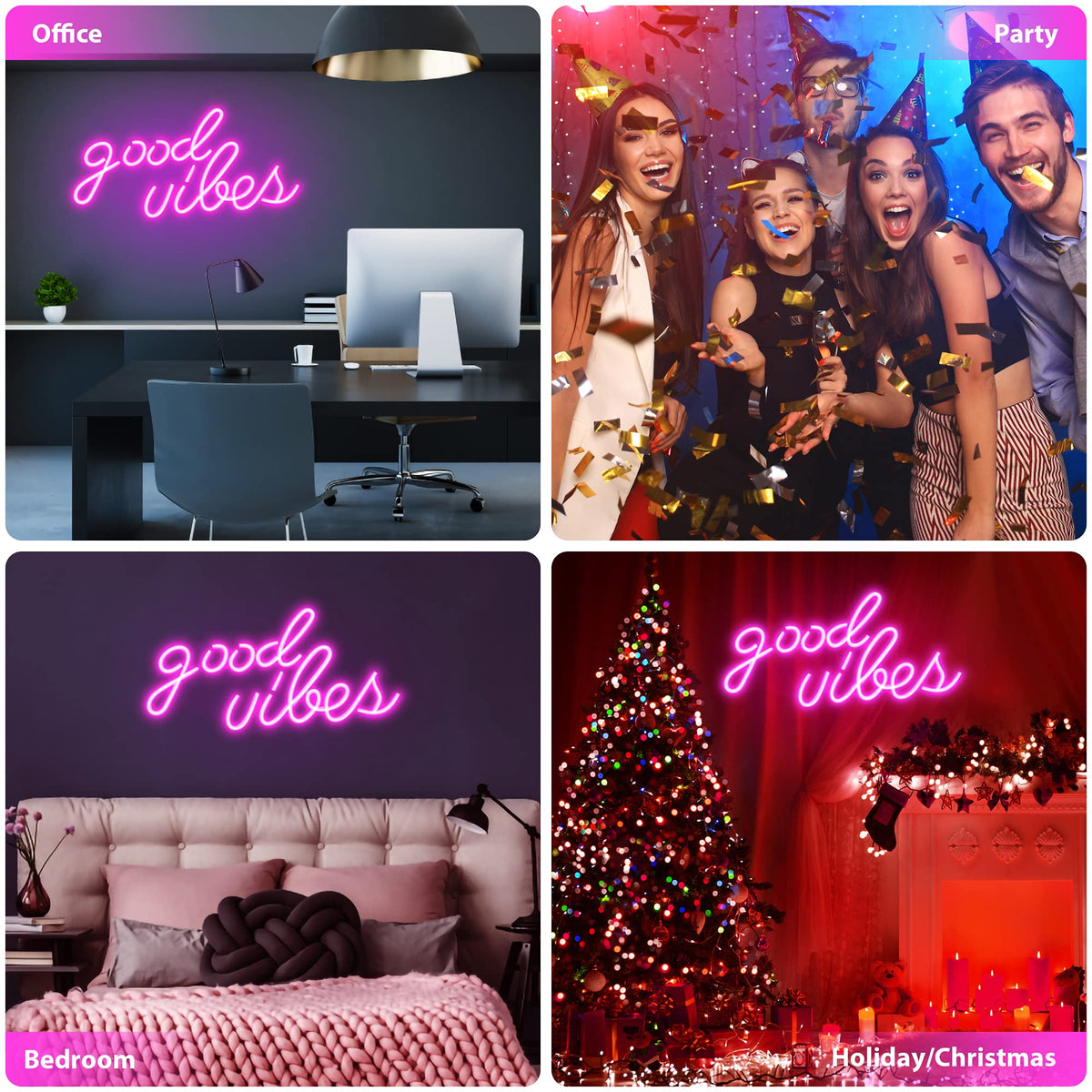 Olekki Pink Good Vibes neon sign energy-boosting ambiance for rooms.