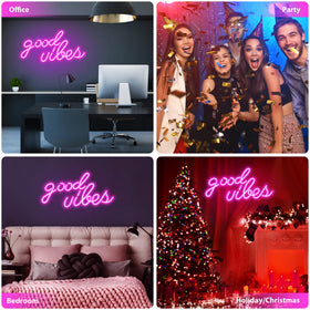 Olekki Pink Good Vibes neon sign energy-boosting ambiance for rooms.