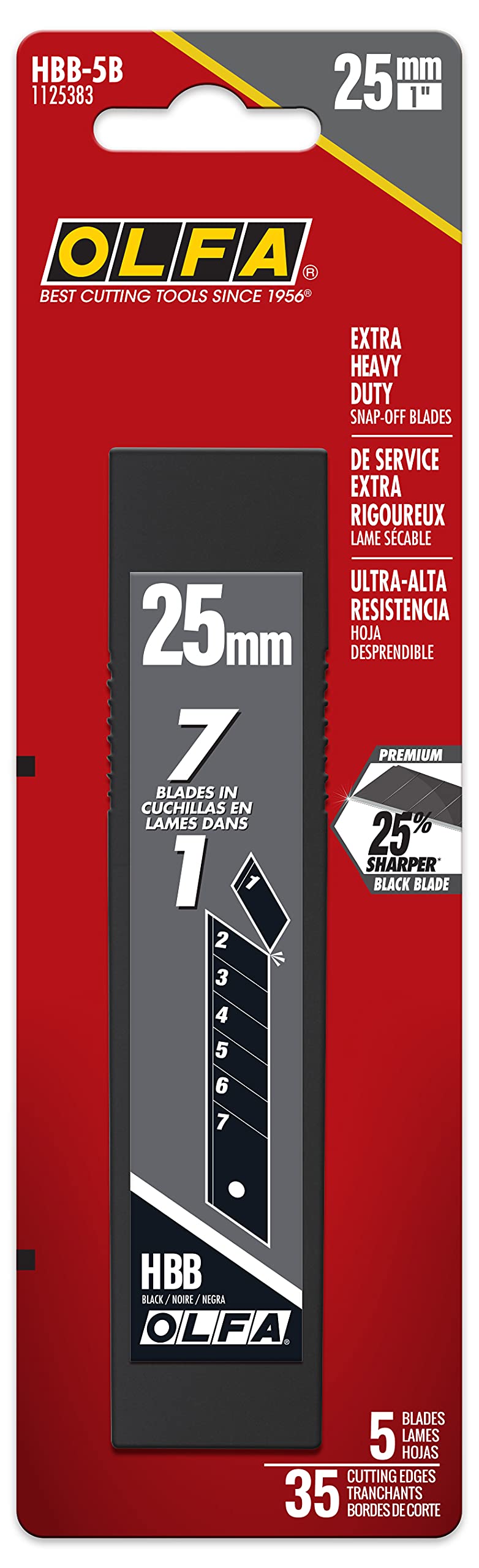 OLFA 25mm blades fit most knives to refresh edges quickly during heavy-duty work.