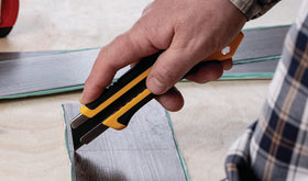 OLFA XH-1 cutting a range of materials like laminates and leather.
