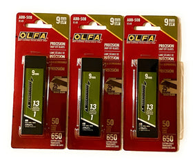 OLFA 9149 ABB-50B 9mm UltraSharp blades in a triple-pack display for precise, clean cuts.