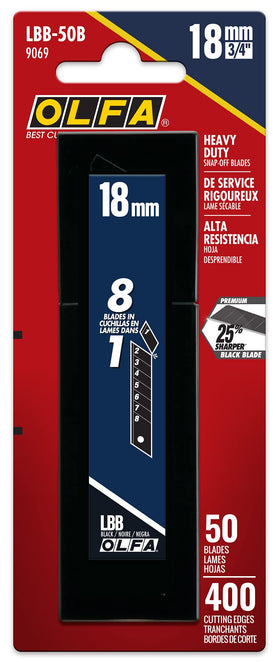 OLFA blades cut drywall, roofing, flooring, and rubber with clean edges.