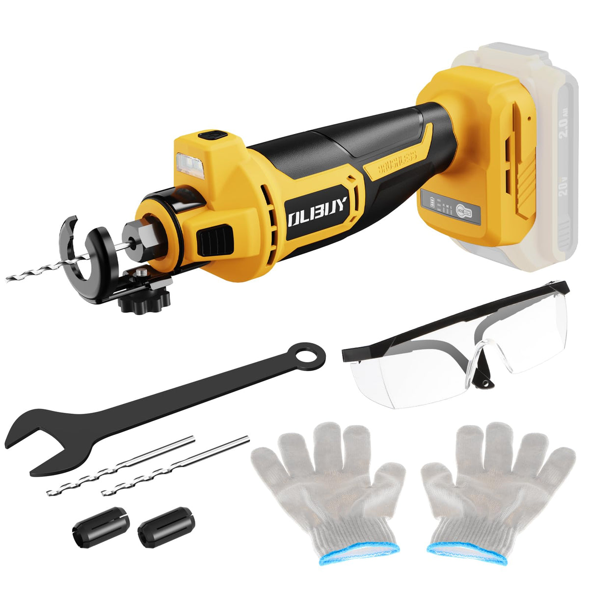 OLIBUY cordless drywall cutout tool with DeWalt 20V battery compatibility for on-site cuts