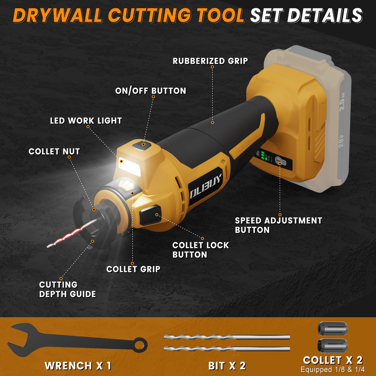 OLIBUY spindle lock enables quick bit changes during workflow