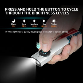 OLIGHT Arkfeld Pro 1300 lumens white light for outdoor visibility at night.