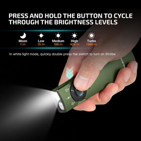 OLIGHT Arkfeld Pro battery level indicator helps monitor power.