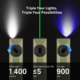 OLIGHT Arkfeld Ultra green beam highlights precise alignment and signaling.
