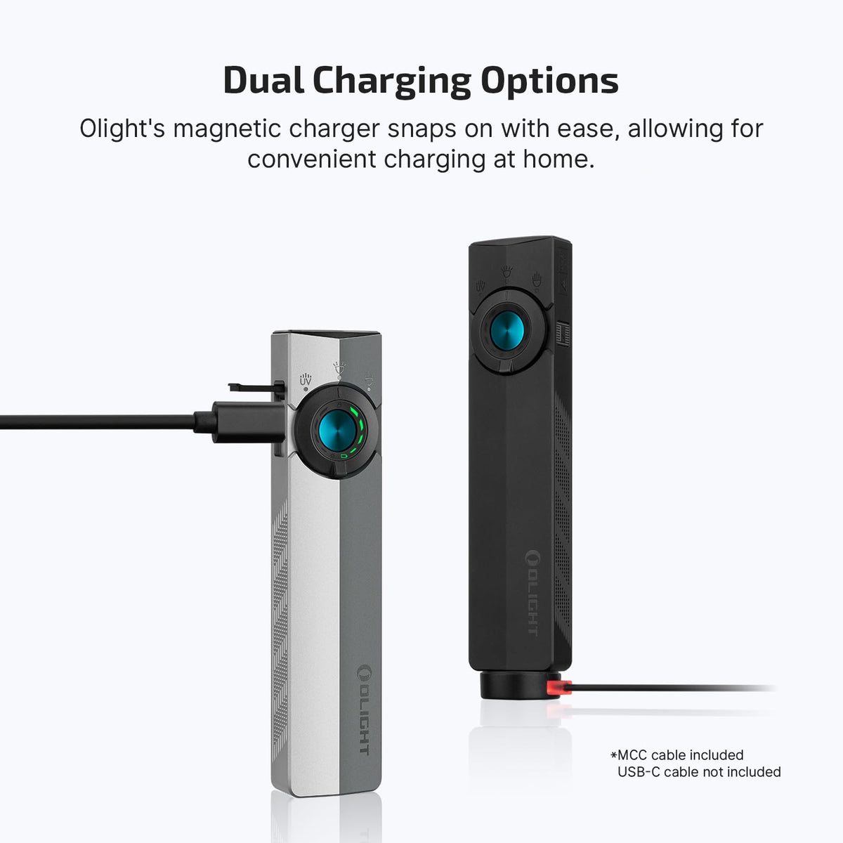 OLIGHT ArkPro USB-C charging and magnetic dock for flexible recharging