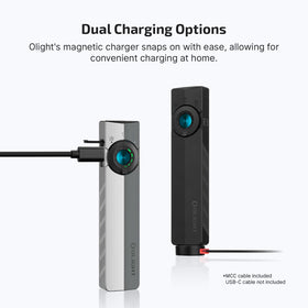 OLIGHT ArkPro USB-C charging and magnetic dock for flexible recharging