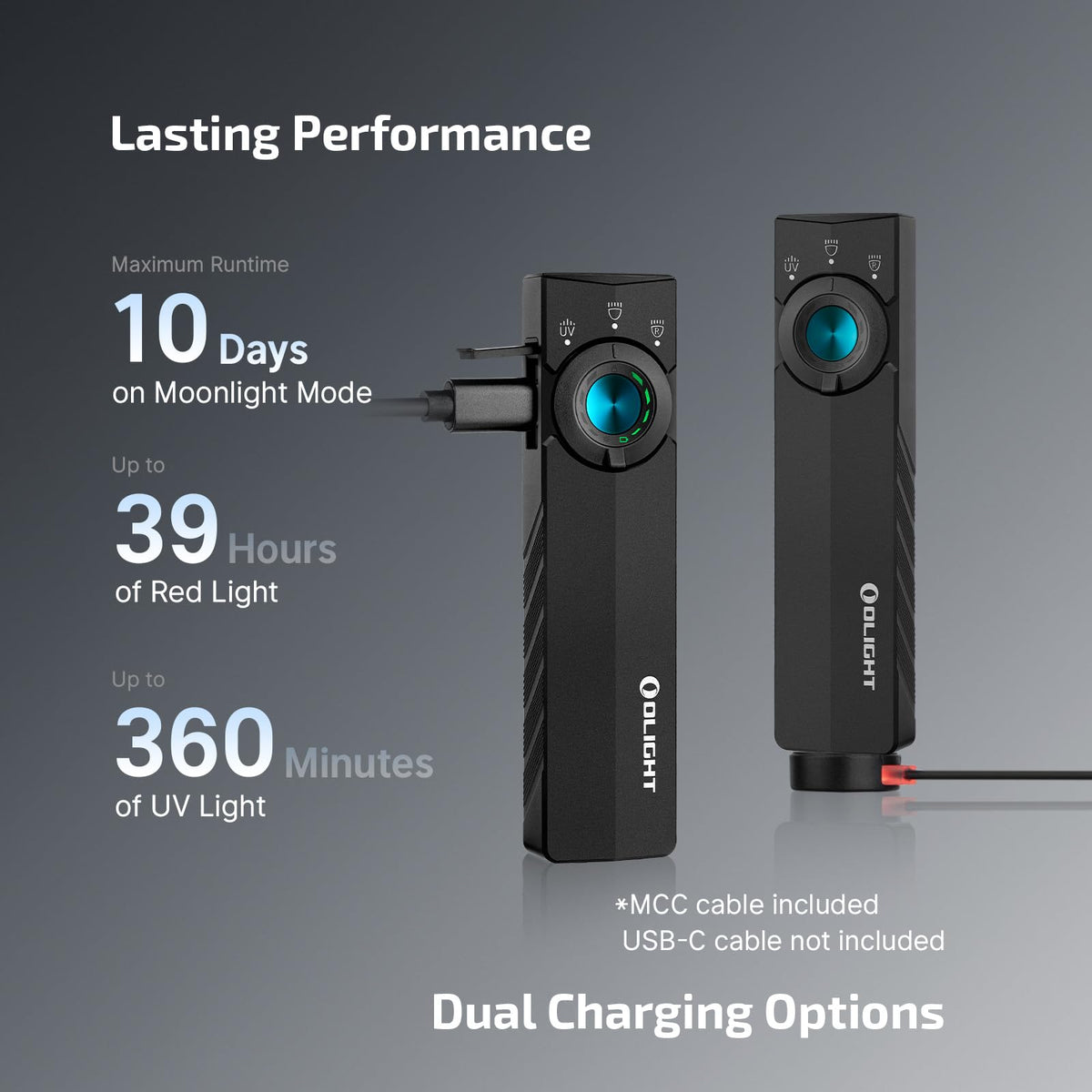 OLIGHT ArkPro Lite green battery indicator showing remaining charge