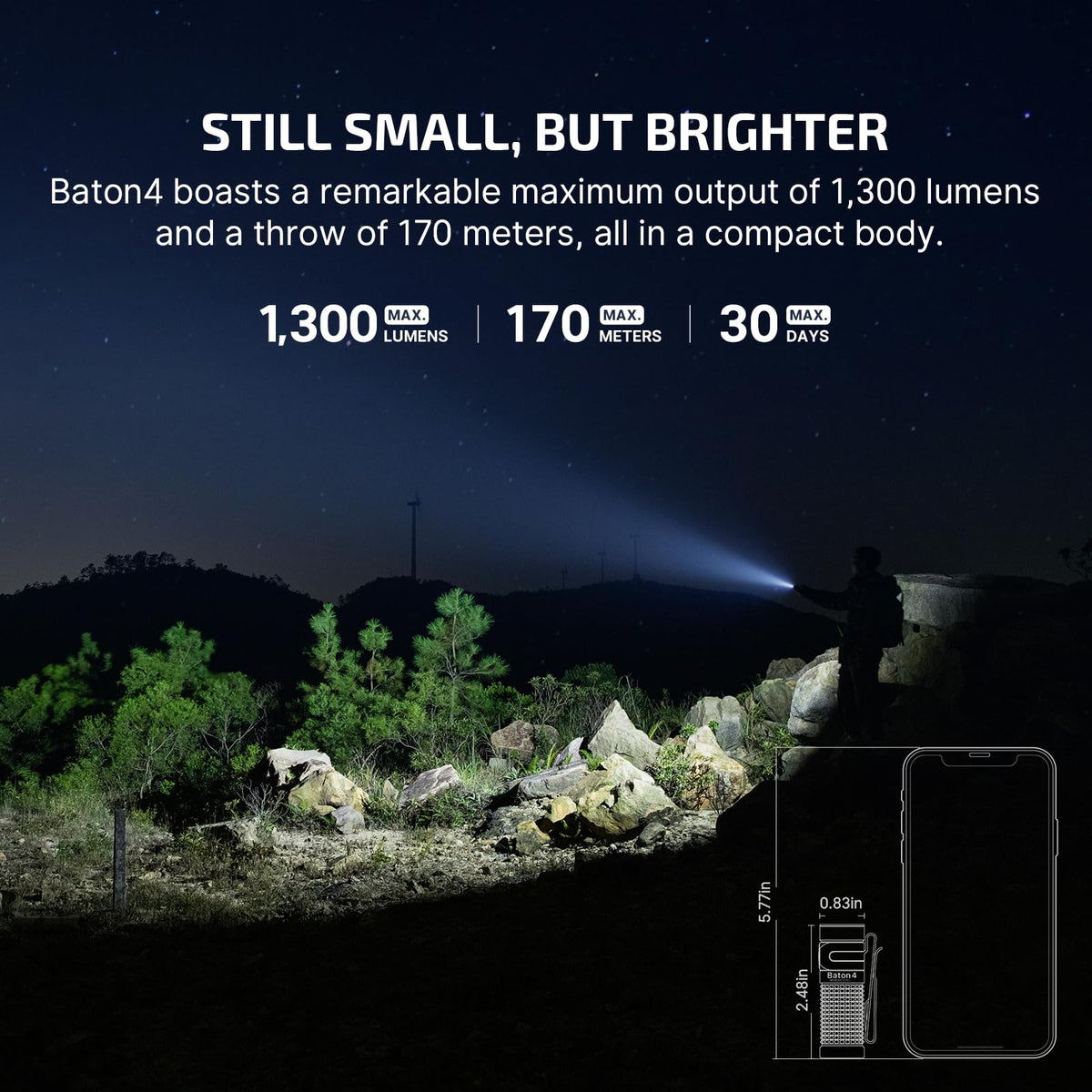 OLIGHT Baton4 1300 lumens output for bright, reliable illumination.
