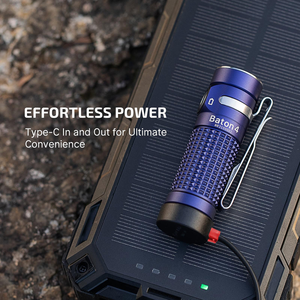 OLIGHT Baton4 dual indicator shows brightness and battery at a glance.