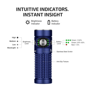 OLIGHT Baton4 magnetic tail cap enables hands-free use on metal surfaces.