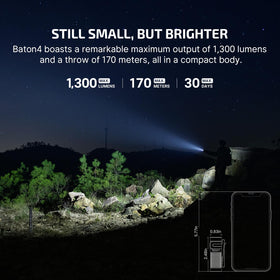 OLIGHT Baton4 magnetic tail cap enables hands-free use on metal surfaces.