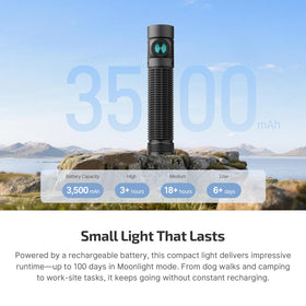 OLIGHT Baton4 Pro beam shot 200m demonstrates long-range visibility in dim scenes.