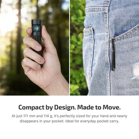OLIGHT Baton4 Pro L-stand mount enables hands-free placement on metal surfaces.